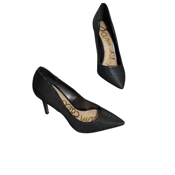Sam Edelman Metallic Hazel Pump Black Mesh w/ Silver Micro Polka Dots Size 8.5